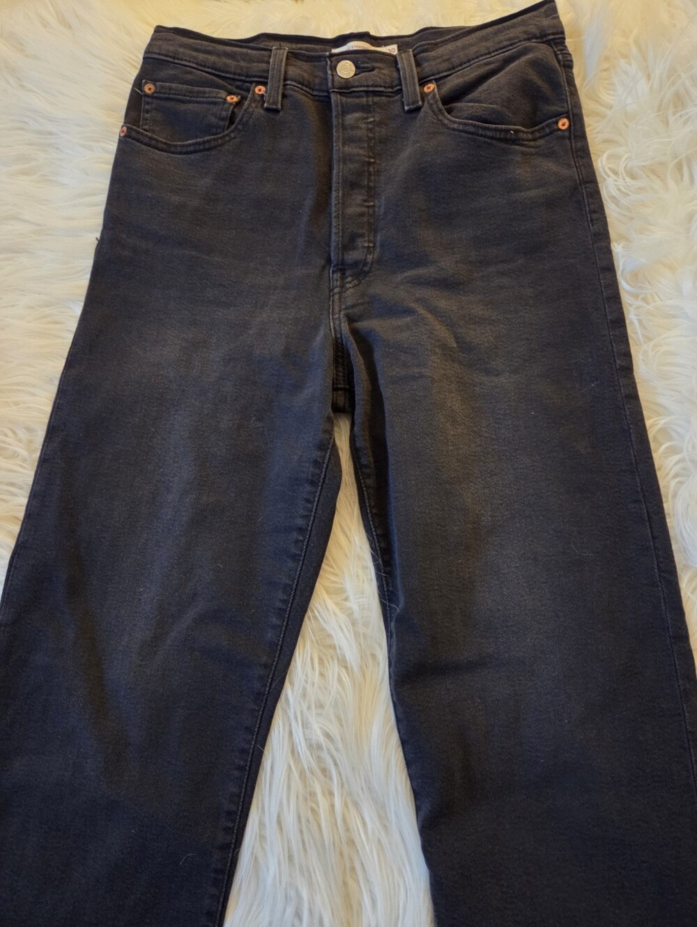 Levi's Dark Charcoal Button Fly Ribcage Straight Leg Jeans